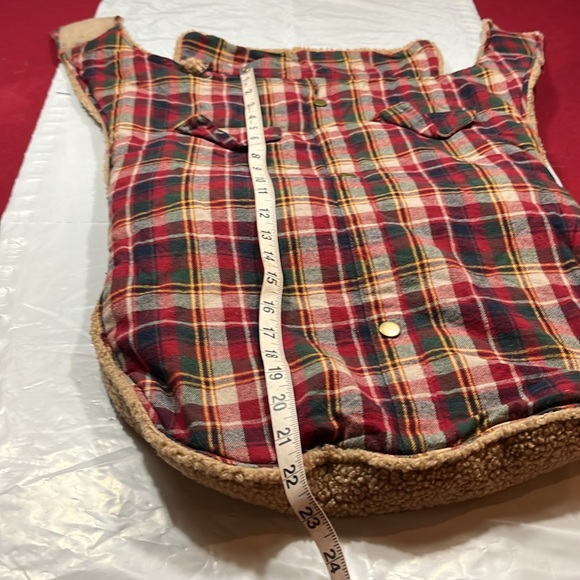 XL DOG COAT Sherpa fleece red blue PLAID cotton Jacket collared pockets shacket - Picture 9 of 11